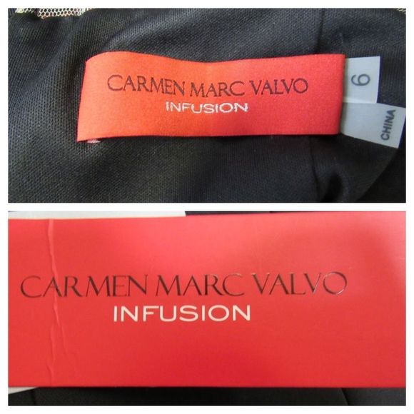 CARMEN MARC VALVO INFUSION Crepe Long Gown Black burgundy 6 - Picture 10 of 11